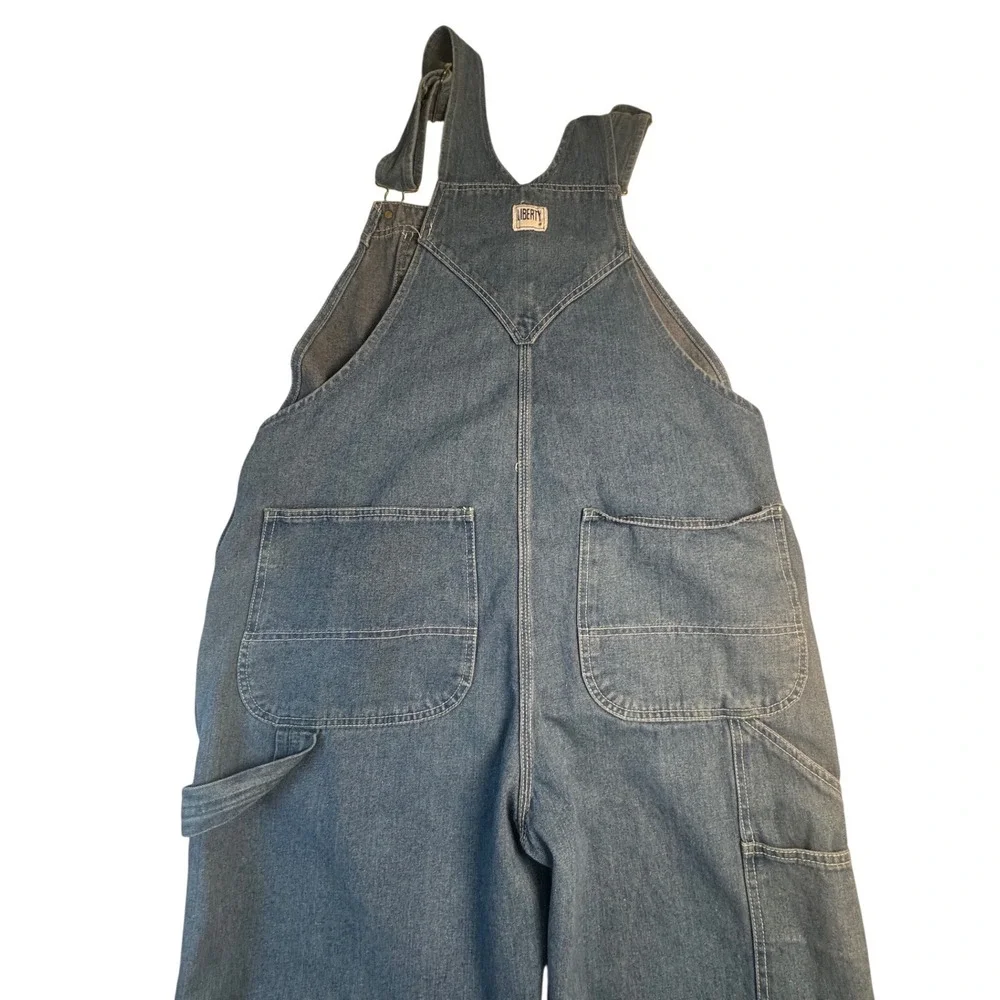Liberty Denim Bib Overalls Mens 40x30 Blue Green Accent Workwear Carpenters Y2K